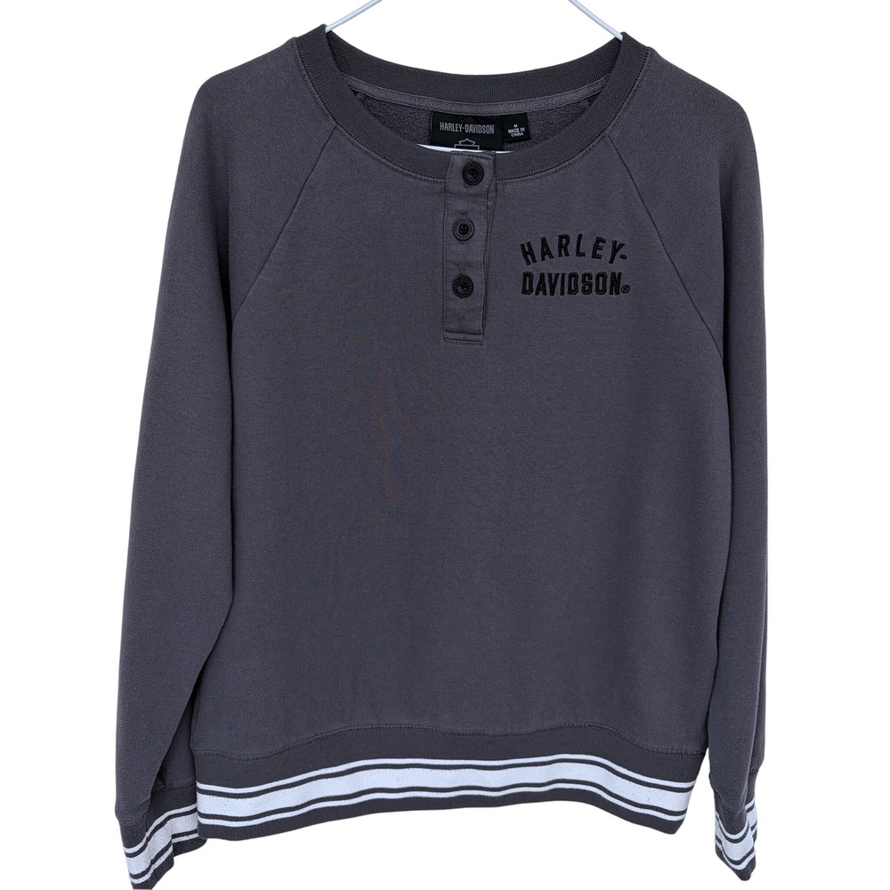 Harley Davidson Motorcycled Henley‎ Sweatshirt Womens Medium Gray Biker Grunge